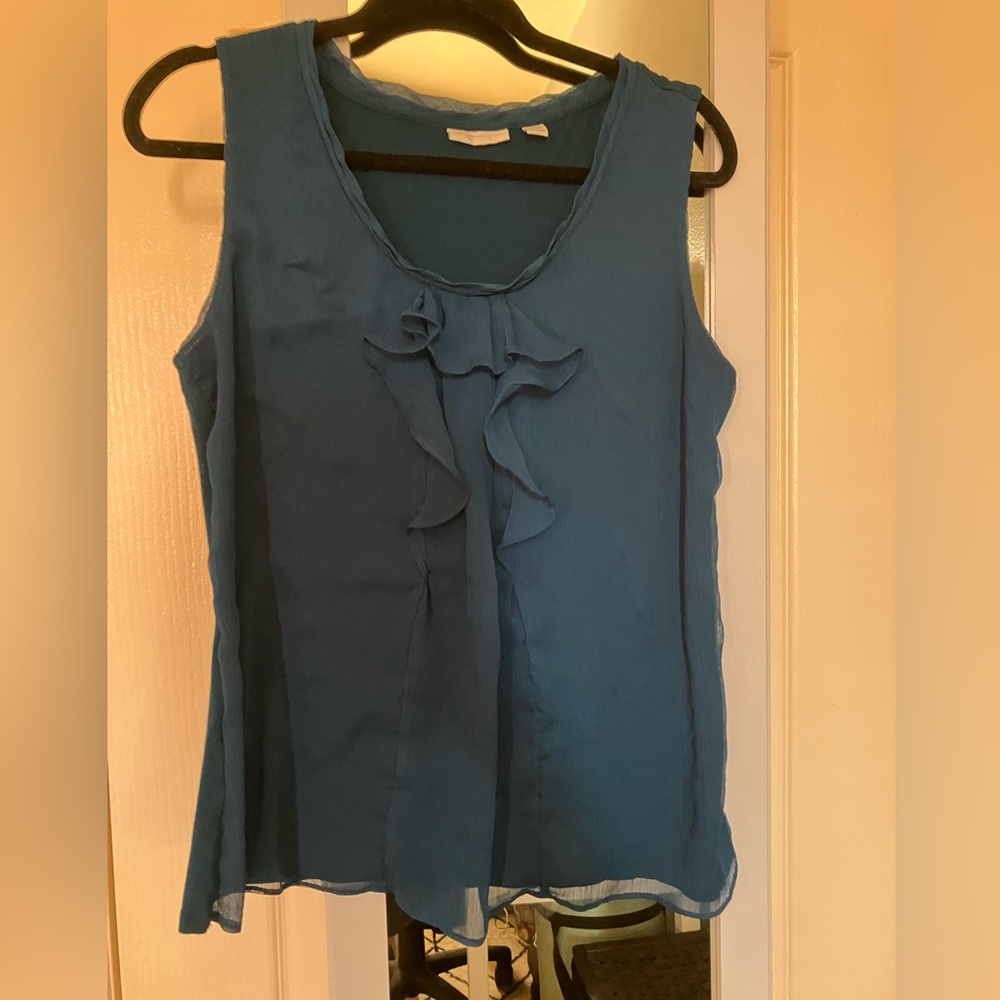 New York & Company Teal Ruffle Sleeveless Blouse